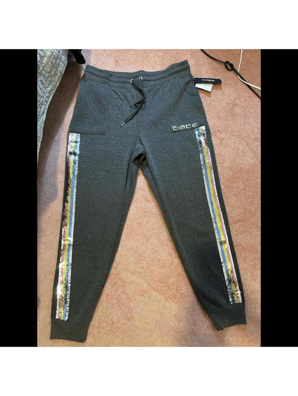 Womens BEBE Rhinestone/Sequence Sweatpants/Joggers XL NWT!